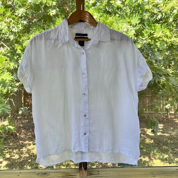 Tahari Women's White 100% Linen Button Down Top Size M - Picture 1 of 5